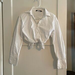 Zara White Cropped Button-Down Shirt